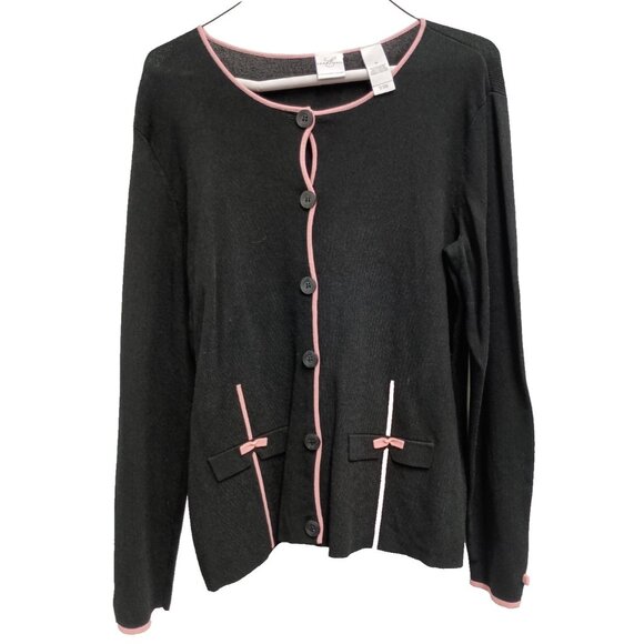Emma James Womens Cardigan Size Medium Black Pink Button Front Preppy Twee - Picture 1 of 9